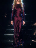 Burgundy Satin Long Sleeve Maxi Dress