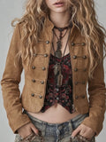 Camel Embroidered Zip Front Jacket