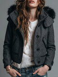 Charcoal Faux Fur Hooded Zip Front Jacket