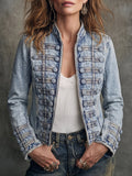 Blue Denim Button Front Military Jacket