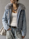 Blue Denim Faux Fur Collar Jacket