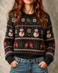 Black Snowman Mitten Fair Isle Sweater