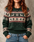 DarkGreen Reindeer Holly Fair Isle Sweater