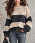 Cream Charcoal Striped Crew Neck Sweater