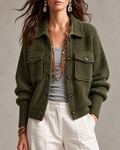 Olive Ribbed Knit Button Front Pocket Cardigan