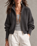 Charcoal Ribbed Zip Front Cardigan