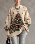Cream Christmas Tree Snowflake Crew Neck Sweater