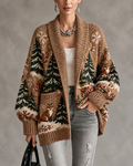 Camel Forest Fox Open Front Long Cardigan