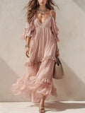 Cold Shoulder Ruffle Tiered Maxi Dress