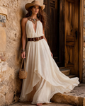 Halter Plunge Metallic Embellished Maxi Dress