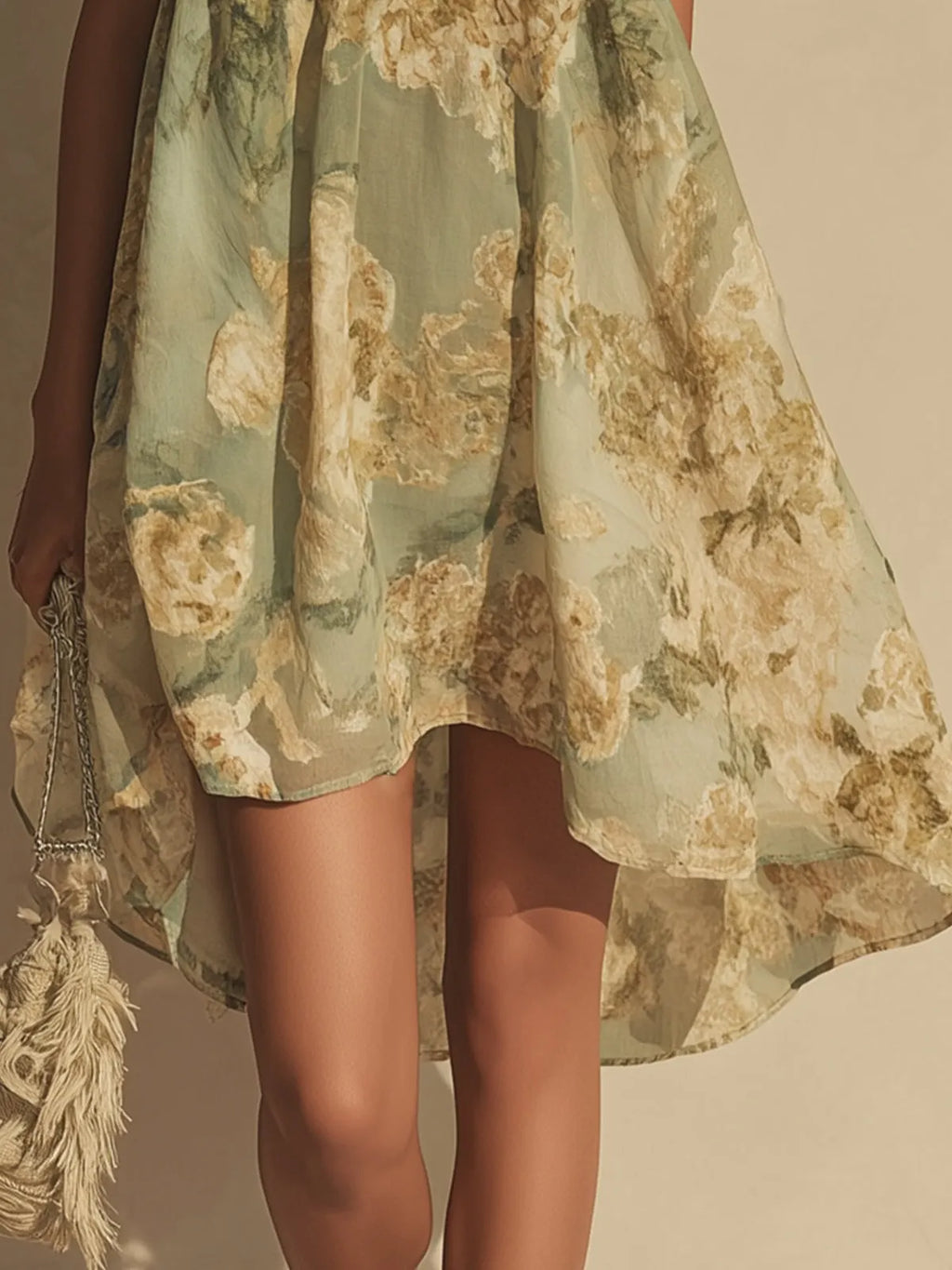 Green Floral Chiffon Mini Dress