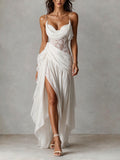 White Draped Lace Corset Maxi Dress