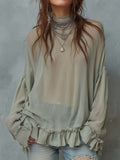 Vintage Ruffled Hem Sheer Blouse