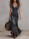 Lace-Trimmed Ribbed Tank Top & Printed Ruffled-Hem Skirt Set
