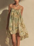Green Floral Chiffon Mini Dress