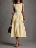 Yellow Sleeveless Pleated Midi Dress