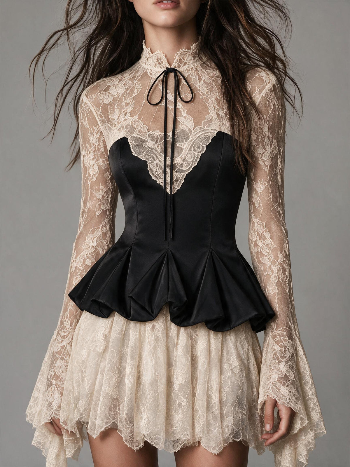Black Lace Corset Ruffle Mini Dress