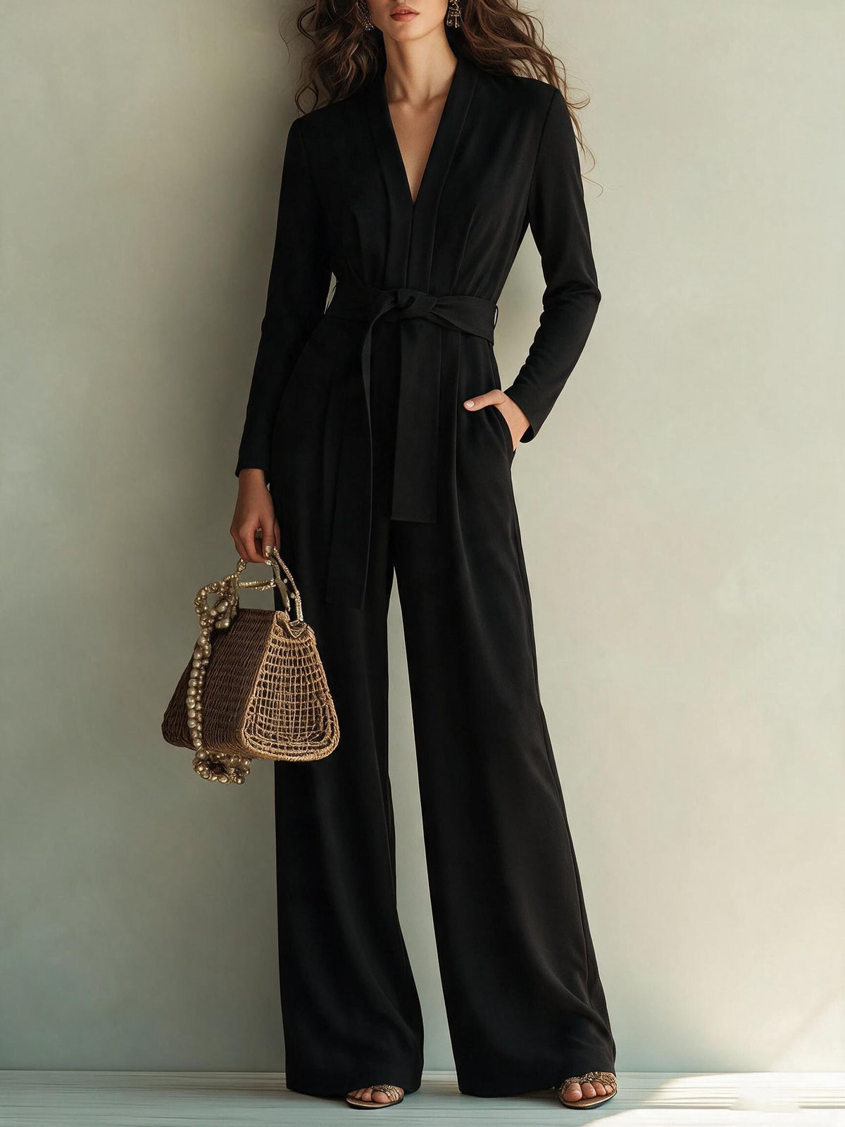 Black Tailored Wide Leg Jumpsuit