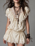 Cream Lace Ruffle Tiered Mini Dress