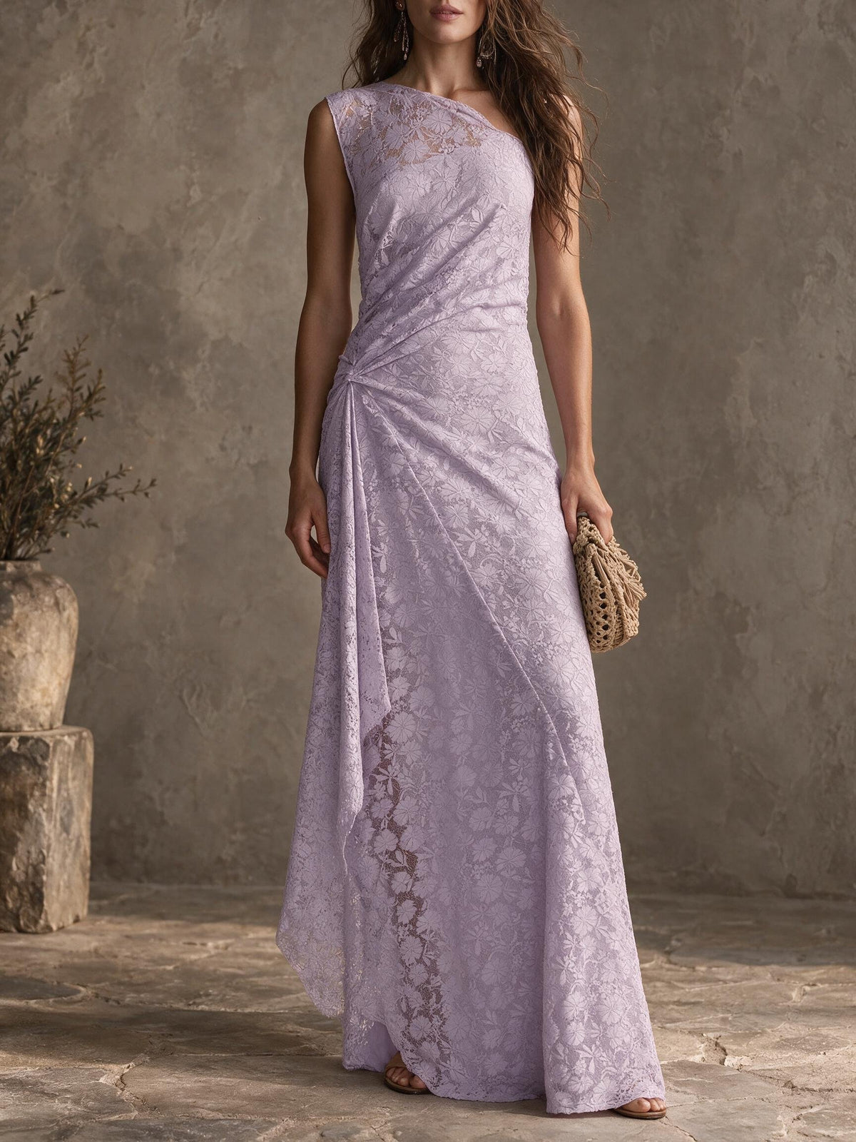 Lavender Lace One Shoulder Maxi Dress