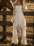 Cream Lace Off-Shoulder Maxi Dress