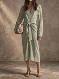 Sage Green Tie Front Midi Shirt Dress