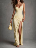 Corset Bodice High Slit Draped Gown