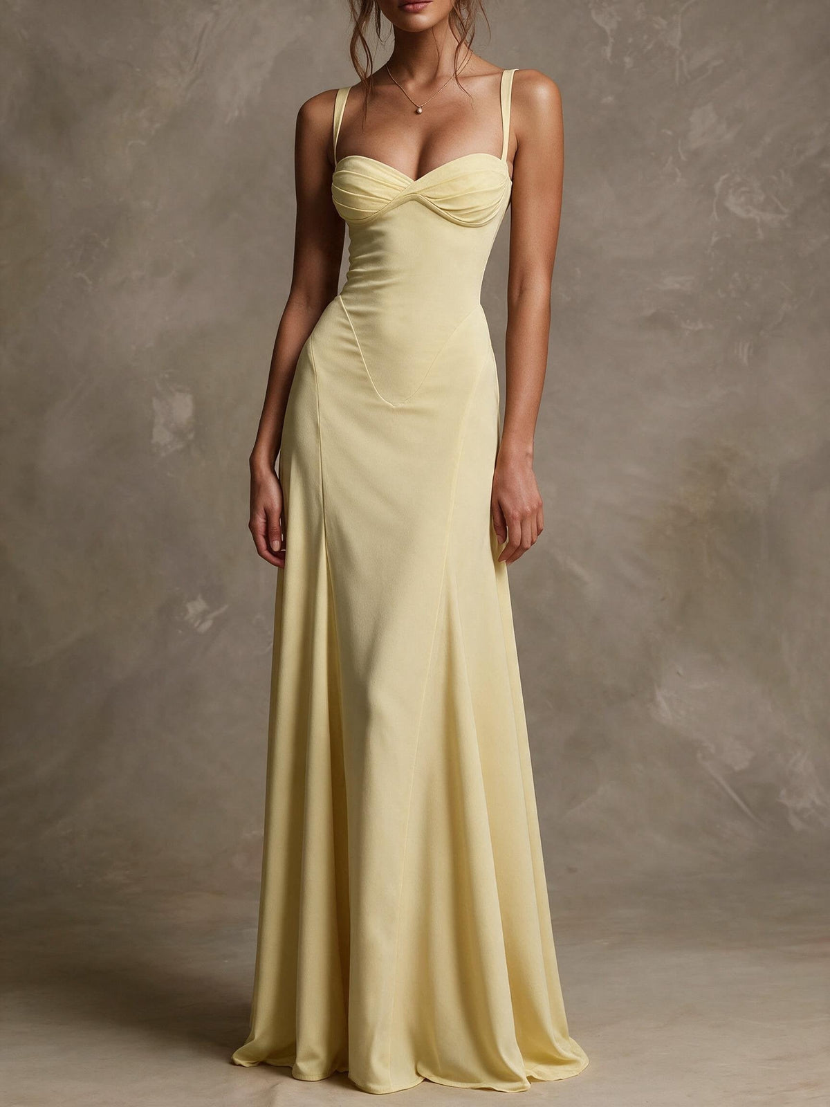 Buttery Yellow Satin Sweetheart Maxi Gown
