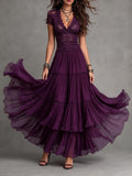 Deep Plum Lace V-Neck Tiered Maxi Dress