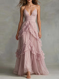 Lavender Spaghetti Strap Ruffle Maxi Dress