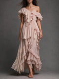Sleeveless V-Neck Cascading Tiered Ruffle Maxi Dress