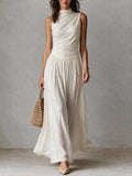 Mock Neck Sleeveless Draped Maxi Dress