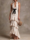 Cream Lace Tiered Ruffle Maxi Dress