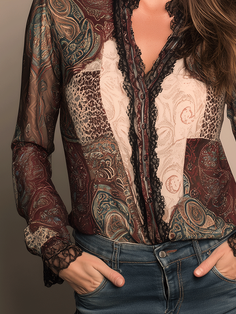 Vintage Lace Paisley Print Shirt
