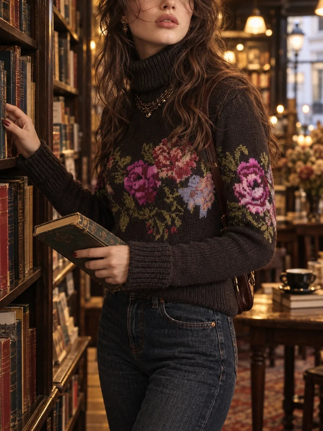 Oil Painting-style Floral Knit Sweater