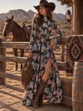 Black Floral High Slit Maxi Dress