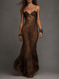 Brown Leopard Print Mermaid Maxi Dress