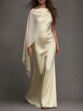 Cape Sleeve Satin Evening Gown