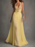 Halter Lace Corset Chiffon Evening Gown