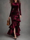 Long Sleeve Ruffled Tier Evening Gown