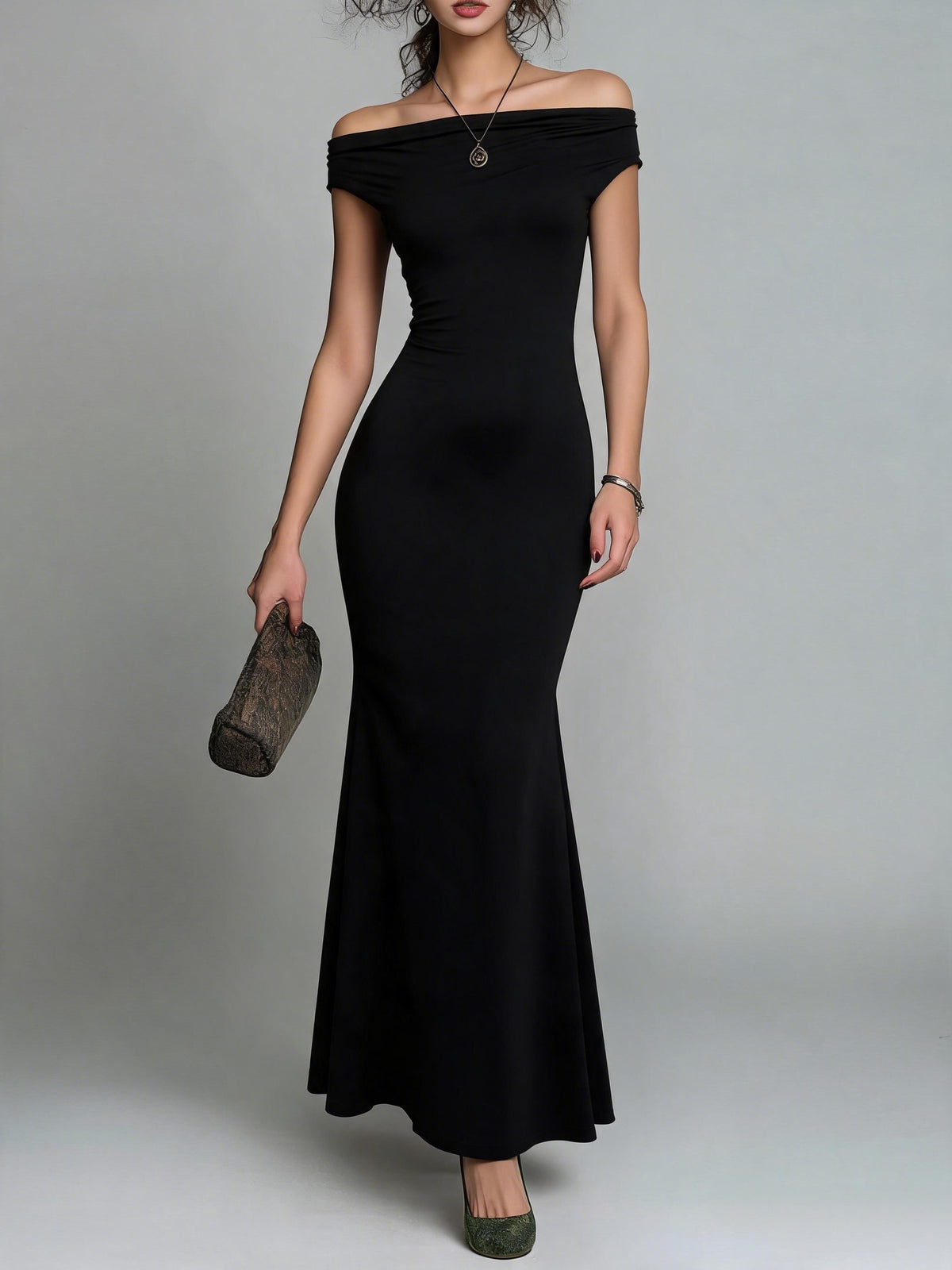 Women Off Shoulder Bodycon Mermaid Maxi Dress
