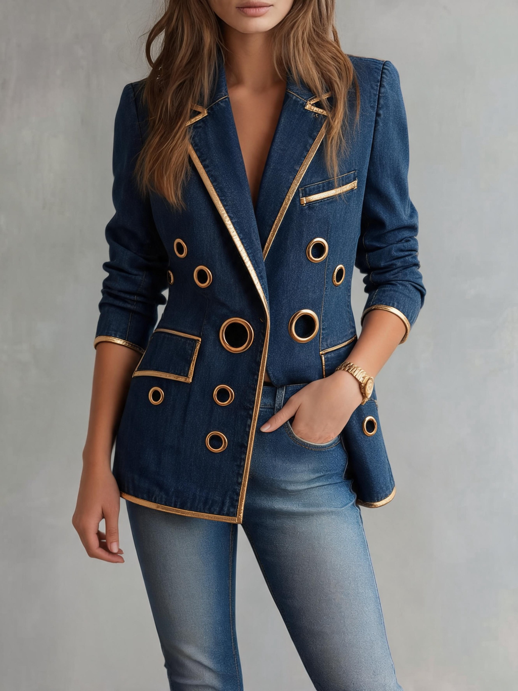 Navy Gold-Trimmed Blazer